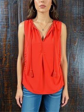 Collective Concepts Tassel Tie Front Sleeveless Rich Orange Top SMALL